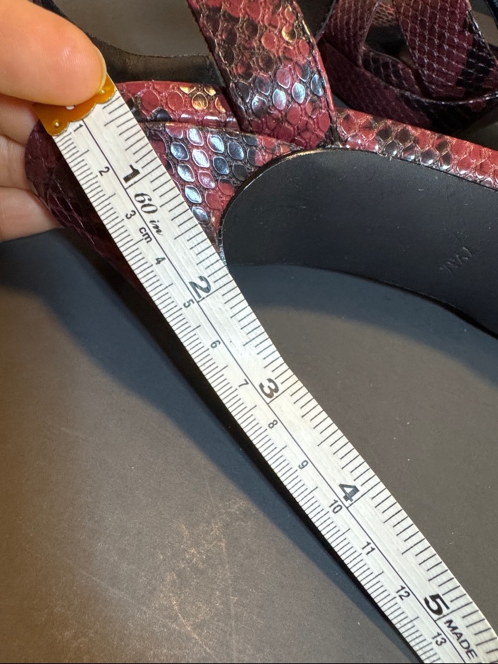 G by Guess Red Snakeskin Ankle-Strap Platform Heels - Picture 10 of 12